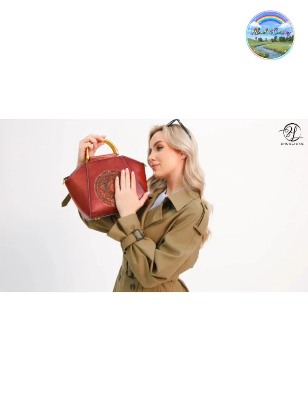 Genuine Leather Embossed Totem Top Handle Satchel Crossbody Bag Women's Handbag